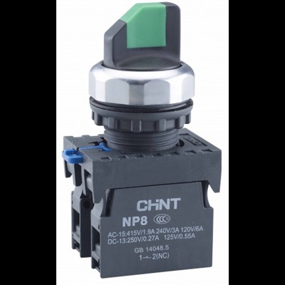 Переключатель без подсветки NP8-11X/222, 2 положения с возвратом, черная, 1НО+1НЗ, IP65 (R)(CHINT) 578766 Переключатель без подсветки NP8-11X/222, 2 положения с возвратом, черная, 1НО+1НЗ, IP65 (R)(CHINT) 578766