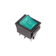 Выключатель клавишный 250V 15А 6с ON-OFF-ON зеленый с подсветкой и нейтралью RWB-509, SC-767 R 36-2392
