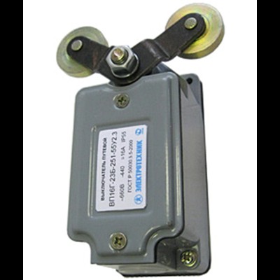 Выключатель ВП 16Г-23Б-251-55 У2.3, V-образный рычаг с роликом на каждом плече, без сальника, cамовозврат, 1з+1р, IP55, путевой (ЭТ) ET004099 Выключатель ВП 16Г-23Б-251-55 У2.3, V-образный рычаг с роликом на каждом плече, без сальника, cамовозврат, 1з+1р, IP55, путевой (ЭТ) ET004099