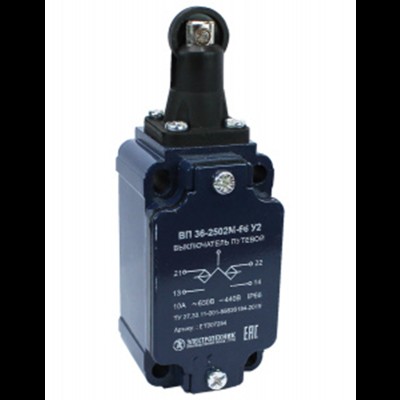 Выключатель ВП 36-2502М-66 У2, толкатель с роликом, 1з+1р, инерционный, 30х60 мм, без сальника, 3А, IP66, путевой (ЭТ) ET007254 Выключатель ВП 36-2502М-66 У2, толкатель с роликом, 1з+1р, инерционный, 30х60 мм, без сальника, 3А, IP66, путевой (ЭТ) ET007254