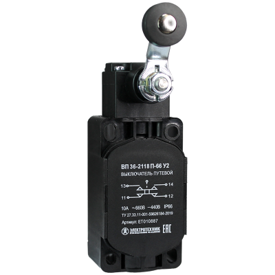 Выключатель ВП 36-2118П-66 У2, рычаг с пластиковым роликом, 1з+1р, безинерционный, 30х60 мм, без сальника, 3А, IP66, путевой (ЭТ) ET010887 Выключатель ВП 36-2118П-66 У2, рычаг с пластиковым роликом, 1з+1р, безинерционный, 30х60 мм, без сальника, 3А, IP66, путевой (ЭТ) ET010887
