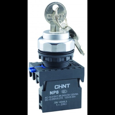 Переключатель с ключом NP8-10Y/21 , 2 положения с фиксацией, 1НО IP65 (R)(CHINT) 578130 Переключатель с ключом NP8-10Y/21 , 2 положения с фиксацией, 1НО IP65 (R)(CHINT) 578130