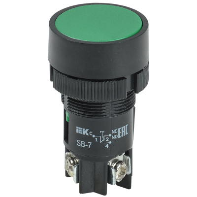 Кнопка SВ-7 "Пуск" зеленая 1з+1р d22мм/240В IEK BBT40-SB7-K06 Кнопка SВ-7 "Пуск" зеленая 1з+1р d22мм/240В IEK BBT40-SB7-K06