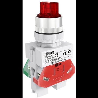 ПЕ-22 Красный Переключатель на 3 фикс. положения I-O-II стандартная ручка 1НО+1НЗ ANC-3 D=22 25075DEK ПЕ-22 Красный Переключатель на 3 фикс. положения I-O-II стандартная ручка 1НО+1НЗ ANC-3 D=22 25075DEK