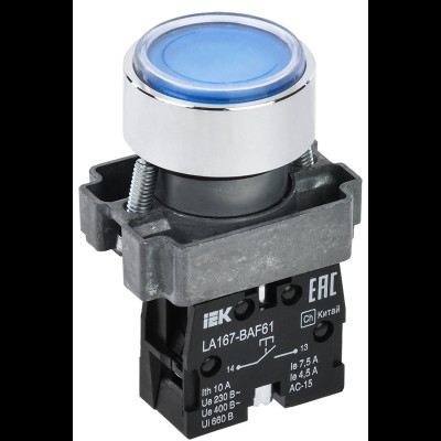 Кнопка LA167-BAF61 d=22мм 1з синяя IEK BBT20-BAF61-1-22-67-K07 Кнопка LA167-BAF61 d=22мм 1з синяя IEK BBT20-BAF61-1-22-67-K07