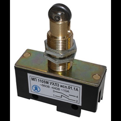МП 1105М УХЛ3 исп.01.1А, 2-х пол., 10А, 660В, 1з+1р, IP00, толкатель с продольным расположением ролика, фронтальный гайками, винт, микровыключатель (ЭТ) ET523358 МП 1105М УХЛ3 исп.01.1А, 2-х пол., 10А, 660В, 1з+1р, IP00, толкатель с продольным расположением ролика, фронтальный гайками, винт, микровыключатель (ЭТ) ET523358