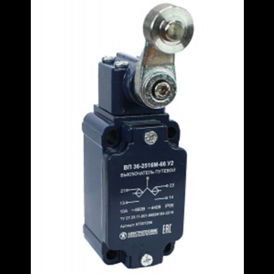 Выключатель ВП 36-2516М-66 У2, рычаг со стальным роликом, 1з+1р, инерционный, 30х60 мм, без сальника, 3А, IP66, путевой (ЭТ) ET007266 Выключатель ВП 36-2516М-66 У2, рычаг со стальным роликом, 1з+1р, инерционный, 30х60 мм, без сальника, 3А, IP66, путевой (ЭТ) ET007266