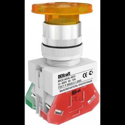 Выключатель ВK-22 Желтый неон кнопочный грибок с фикс. AEAL D=22мм 220В 25035DEK Выключатель ВK-22 Желтый неон кнопочный грибок с фикс. AEAL D=22мм 220В 25035DEK