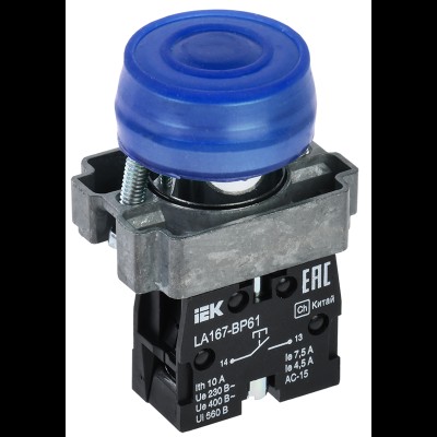 Кнопка LA167-BP61 d=22мм 1з синяя IEK BBT20-BP61-1-22-67-K07 Кнопка LA167-BP61 d=22мм 1з синяя IEK BBT20-BP61-1-22-67-K07