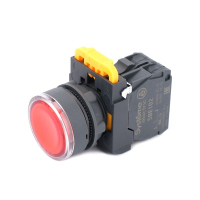 Кнопка SB5 с подсветкой в сборе модульная 22мм красная пластик 24ВDC 1НЗ SB5AW34B2 Кнопка SB5 с подсветкой в сборе модульная 22мм красная пластик 24ВDC 1НЗ SB5AW34B2