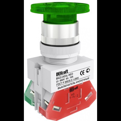 Выключатель ВK-22 Зеленый неон кнопочный грибок с фикс. AEAL D=22мм 220В 25033DEK Выключатель ВK-22 Зеленый неон кнопочный грибок с фикс. AEAL D=22мм 220В 25033DEK