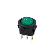 Выключатель клавишный круглый 250V 3А 3с ON-OFF зеленый с подсветкой Micro RWB-106, SC-214 R 36-2533