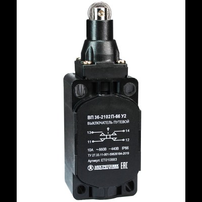 Выключатель ВП 36-2102П-66 У2, толкатель с роликом, 1з+1р, безинерционный, 30х60 мм, без сальника, 3А, IP66, путевой (ЭТ) ET010883 Выключатель ВП 36-2102П-66 У2, толкатель с роликом, 1з+1р, безинерционный, 30х60 мм, без сальника, 3А, IP66, путевой (ЭТ) ET010883