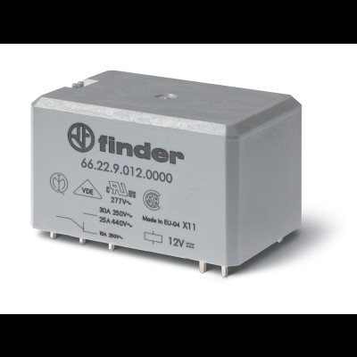 Реле силовое электромеханич. монтаж на печатную плату раздвоен. выводы 2NO 30А AgCdO 12В DC RTII УХЛ4 опции: нет PAS 662290120300 Реле силовое электромеханич. монтаж на печатную плату раздвоен. выводы 2NO 30А AgCdO 12В DC RTII УХЛ4 опции: нет PAS 662290120300