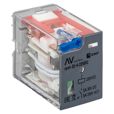 Реле промежуточное с кнопкой RPAt 22/4 5A 220В DC AVERES EKF rpat-22-4-220DC Реле промежуточное с кнопкой RPAt 22/4 5A 220В DC AVERES EKF rpat-22-4-220DC