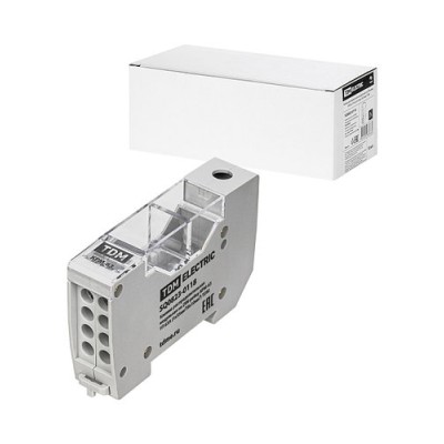 Клемма распределительная модульная на DIN-рейку КРМ-63 1П 63А (1х35мм²/8х10мм²) TDM Клемма распределительная модульная на DIN-рейку КРМ-63 1П 63А (1х35мм²/8х10мм²) TDM