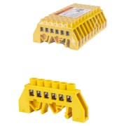 Шина "PE" "земля" в желтом изоляторе на DIN-рейку 8x12мм 6 групп TDM