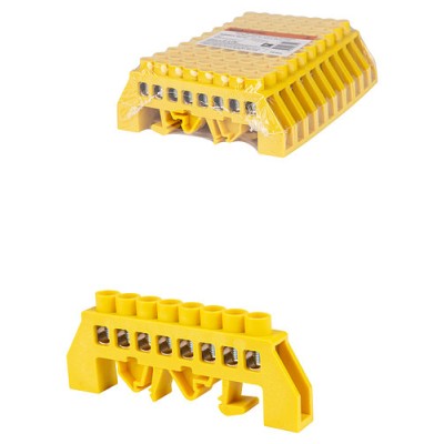 Шина "PE" "земля" в желтом изоляторе на DIN-рейку 8x12мм 8 групп TDM Шина "PE" "земля" в желтом изоляторе на DIN-рейку 8x12мм 8 групп TDM