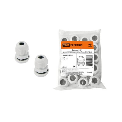 Сальник PG 7 диаметр проводника 3,5-6 мм IP54 TDM Сальник PG 7 диаметр проводника 3,5-6 мм IP54 TDM