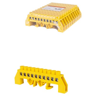 Шина "PE" "земля" в желтом изоляторе на DIN-рейку 8x12мм 10 групп TDM Шина "PE" "земля" в желтом изоляторе на DIN-рейку 8x12мм 10 групп TDM