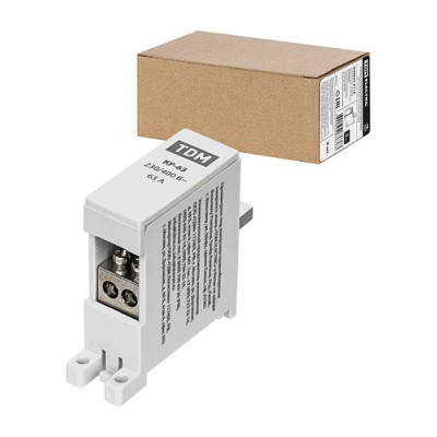 Клемма распределительная на DIN-рейку КР-63 1П 63А (2х10мм²) TDM Клемма распределительная на DIN-рейку КР-63 1П 63А (2х10мм²) TDM