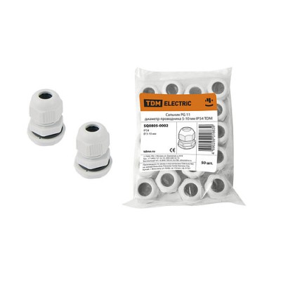 Сальник PG 11 диаметр проводника 5-10 мм IP54 TDM Сальник PG 11 диаметр проводника 5-10 мм IP54 TDM
