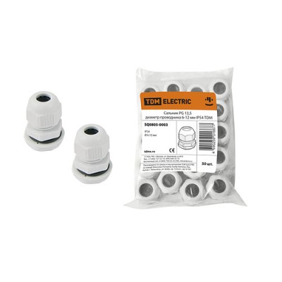 Сальник PG 13,5 диаметр проводника 7-11 мм IP54 TDM Сальник PG 13,5 диаметр проводника 7-11 мм IP54 TDM