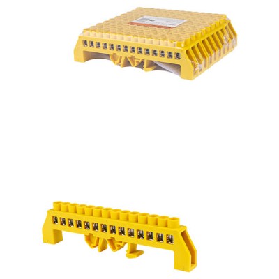 Шина "PE" "земля" в желтом изоляторе на DIN-рейку 8x12мм 14 групп TDM Шина "PE" "земля" в желтом изоляторе на DIN-рейку 8x12мм 14 групп TDM