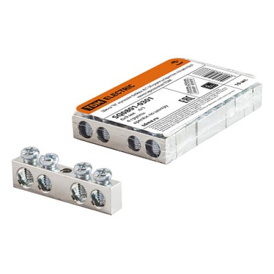 Шина "N" нулевая 6х9мм 4/1 (4 группы/крепеж по центру) никелированная TDM Шина "N" нулевая 6х9мм 4/1 (4 группы/крепеж по центру) никелированная TDM