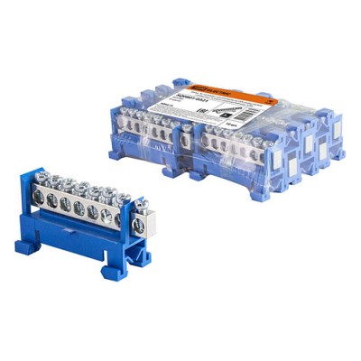 Шина "N" нулевая с изолятором на DIN-рейку 6x9мм стойка мал. 8 групп никелированная TDM Шина "N" нулевая с изолятором на DIN-рейку 6x9мм стойка мал. 8 групп никелированная TDM