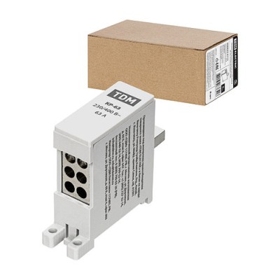 Клемма распределительная на DIN-рейку КР-63 1П 63А (6х10мм²) TDM Клемма распределительная на DIN-рейку КР-63 1П 63А (6х10мм²) TDM