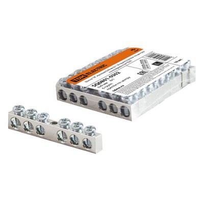 Шина "N" нулевая 6х9мм 6/1 (6 групп/крепеж по центру) никелированная TDM Шина "N" нулевая 6х9мм 6/1 (6 групп/крепеж по центру) никелированная TDM