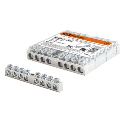 Шина "N" нулевая 6х9мм 8/1 (8 групп/крепеж по центру) никелированная TDM Шина "N" нулевая 6х9мм 8/1 (8 групп/крепеж по центру) никелированная TDM