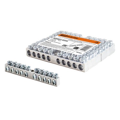 Шина "N" нулевая 6х9мм 10/1 (10 групп/крепеж по центру) никелированная TDM Шина "N" нулевая 6х9мм 10/1 (10 групп/крепеж по центру) никелированная TDM