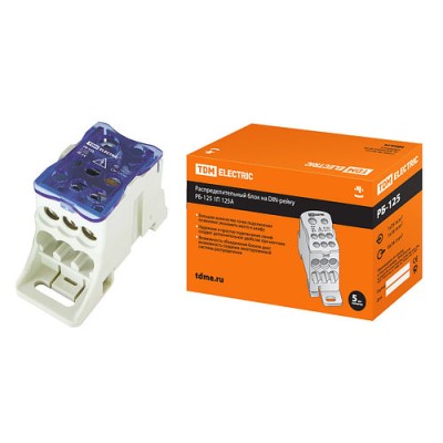 Распределительный блок на DIN-рейку РБ-125 1П 125А (1х35+1x16/6x16) TDM Распределительный блок на DIN-рейку РБ-125 1П 125А (1х35+1x16/6x16) TDM