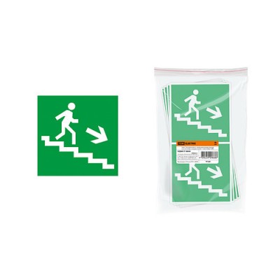 Знак "Направление к эвакуационному выходу (по лестнице направо вниз)" 150х150мм TDM Знак "Направление к эвакуационному выходу (по лестнице направо вниз)" 150х150мм TDM