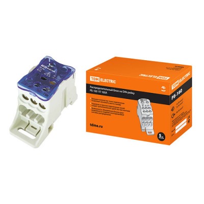 Распределительный блок на DIN-рейку РБ-160 1П 160А (1х70+1x16/6x16) TDM Распределительный блок на DIN-рейку РБ-160 1П 160А (1х70+1x16/6x16) TDM
