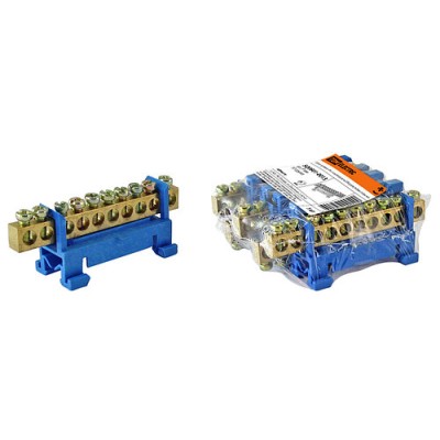 Шина "N" нулевая с изолятором на DIN-рейку 6x9мм стойка мал. 10 групп TDM Шина "N" нулевая с изолятором на DIN-рейку 6x9мм стойка мал. 10 групп TDM