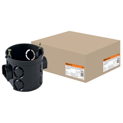 Установочная коробка СП D68х62мм, углубленная, саморезы, стыковочные узлы, черная, IP20, TDM Установочная коробка СП D68х62мм, углубленная, саморезы, стыковочные узлы, черная, IP20, TDM