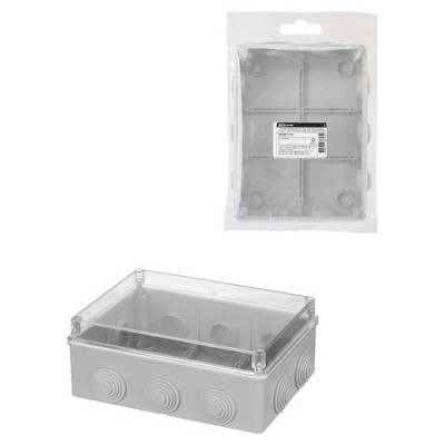 Распаячная коробка ОП 190х140х70мм, прозрач. крышка, IP55, 10 гермовводов, инд. штрихкод, TDM Распаячная коробка ОП 190х140х70мм, прозрач. крышка, IP55, 10 гермовводов, инд. штрихкод, TDM