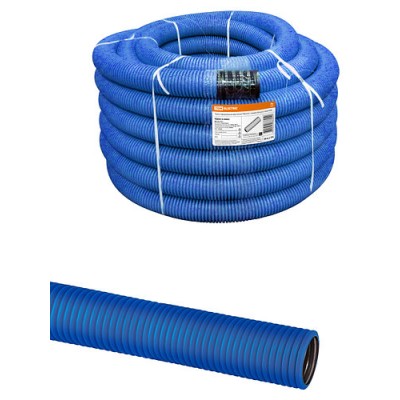 Труба гофрированная двустенная ПНД d 63 с зондом (50 м/уп.) синяя TDM Труба гофрированная двустенная ПНД d 63 с зондом (50 м/уп.) синяя TDM
