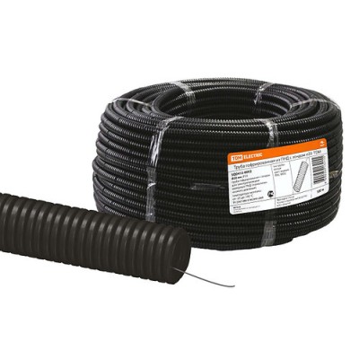 Труба гофрированная ПНД d 20 с зондом (100 м) легкая черная TDM Труба гофрированная ПНД d 20 с зондом (100 м) легкая черная TDM