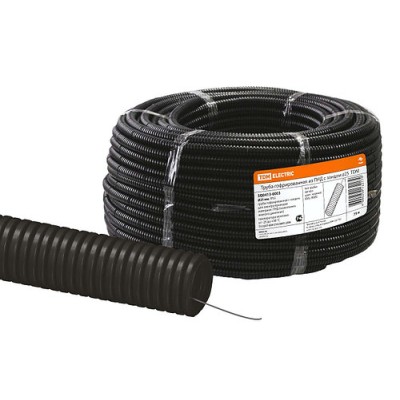 Труба гофрированная ПНД d 25 с зондом (75 м) легкая черная TDM Труба гофрированная ПНД d 25 с зондом (75 м) легкая черная TDM