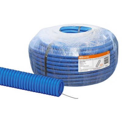 Труба гофрированная ПНД d 20 с зондом (100 м) легкая синяя TDM Труба гофрированная ПНД d 20 с зондом (100 м) легкая синяя TDM