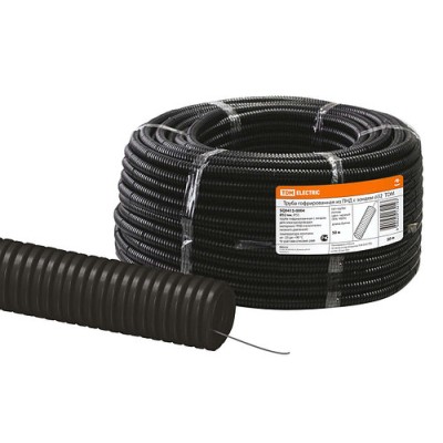 Труба гофрированная ПНД d 32 с зондом (50 м) легкая черная TDM Труба гофрированная ПНД d 32 с зондом (50 м) легкая черная TDM