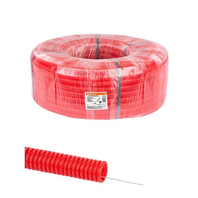 Труба гофрированная ПНД d 32 с зондом (50 м) легкая красная TDM Труба гофрированная ПНД d 32 с зондом (50 м) легкая красная TDM