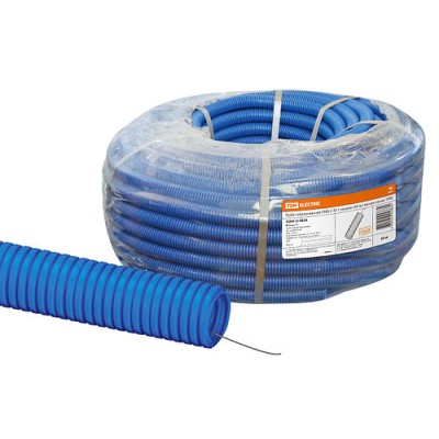 Труба гофрированная ПНД d 32 с зондом (50 м) легкая синяя TDM Труба гофрированная ПНД d 32 с зондом (50 м) легкая синяя TDM