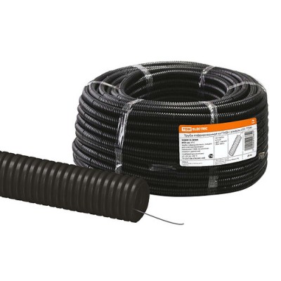 Труба гофрированная ПНД d 50 с зондом (25 м) легкая черная TDM Труба гофрированная ПНД d 50 с зондом (25 м) легкая черная TDM