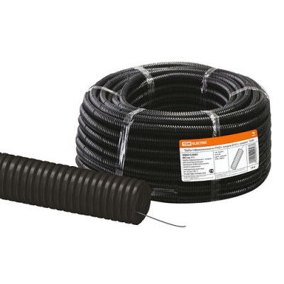 Труба гофрированная ПНД d 63 с зондом (15 м) легкая черная TDM Труба гофрированная ПНД d 63 с зондом (15 м) легкая черная TDM