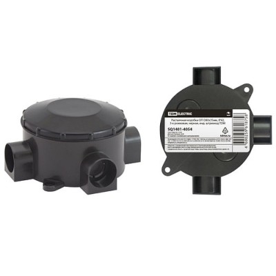 Распаячная коробка ОП D80х35мм, IP42, 3-х рожковая, черная, инд. штрихкод TDM Распаячная коробка ОП D80х35мм, IP42, 3-х рожковая, черная, инд. штрихкод TDM